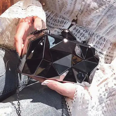 Women Handbags Metal High Quality Hexagon Clutches Fashion Geometric Mini Party Black Evening Purse Silver Bags Gold Box Clutch
