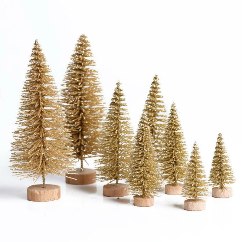 8-Piece Mini Christmas Tree Sisal Silk Cedar - Decoration Small Christmas Tree - Gold Silver Blue Green White Festive Tree
