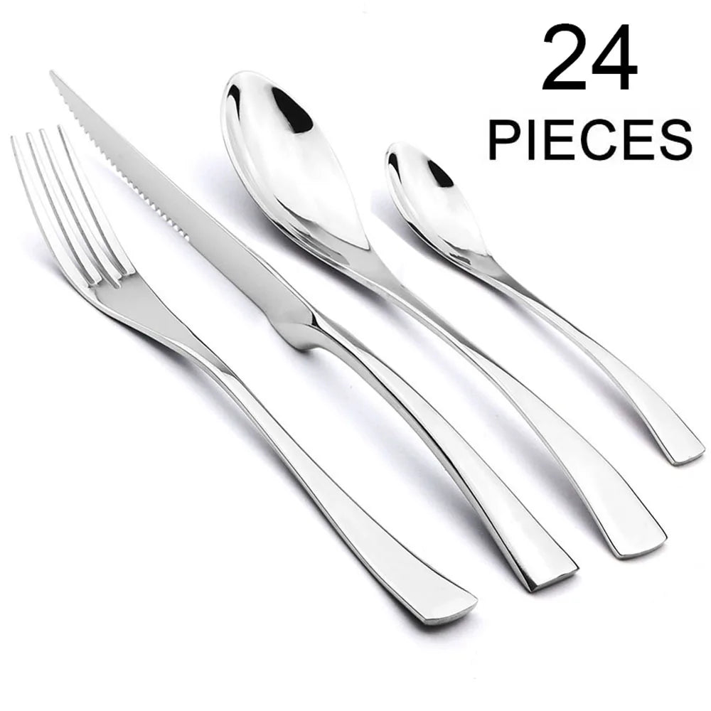 24Pcs/Set Stainless Steel Dinnerware Flatware Set Dinner Spoon Fork Knife Cutlery Set Tableware Set Service For 4 or 6