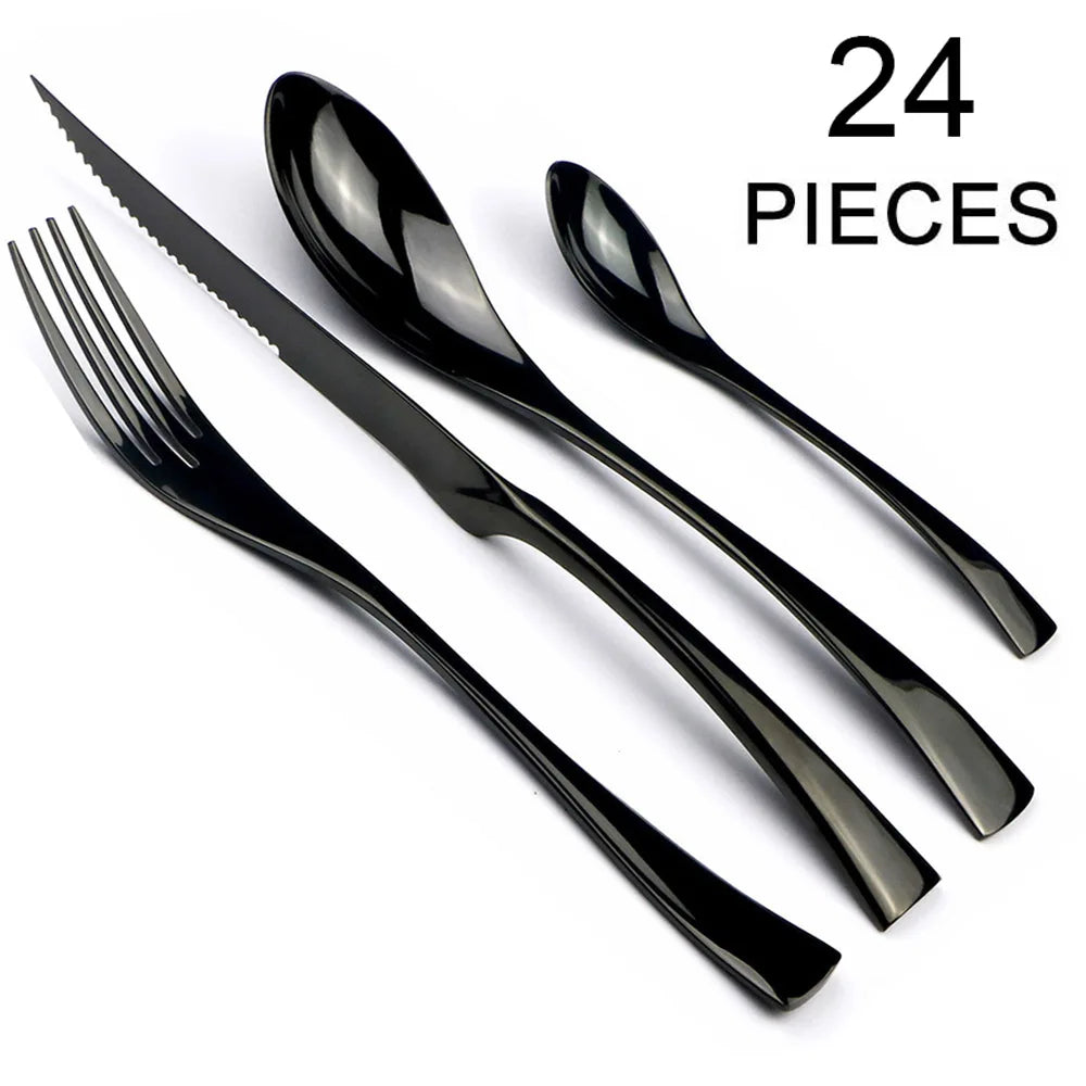 24Pcs/Set Stainless Steel Dinnerware Flatware Set Dinner Spoon Fork Knife Cutlery Set Tableware Set Service For 4 or 6