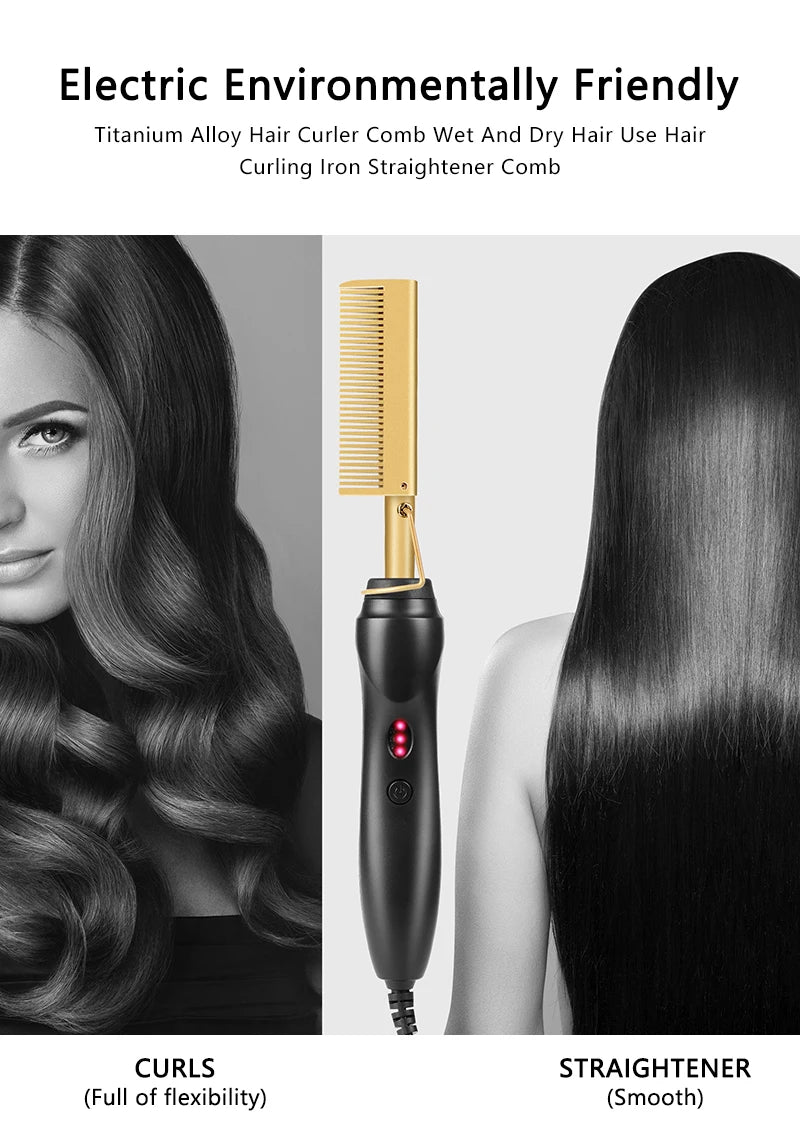 2 in 1 Electric Hot Heating Comb Hair Straightener Curler Wet Dry Hair Iron Straightening Brush Hair Styling Tool