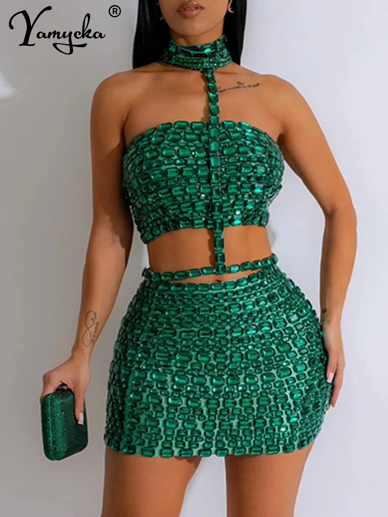 Sexy halter rhinestone mini summer dress women elegant bodycon night club party dresses woman short evening dresses vestidos HL