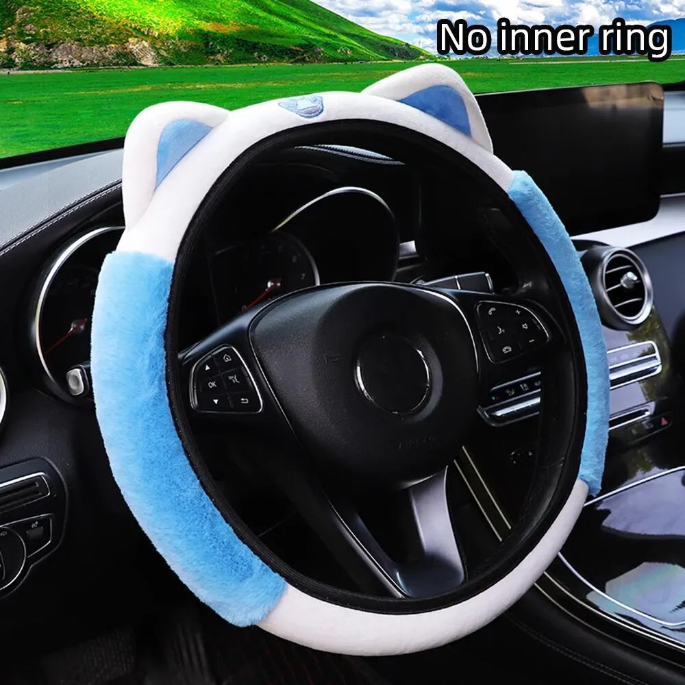 Cute Cartoon Plush Kitten Warm Car without Inner Ring Steering Wheel Cover Car Accessories Suitable for 14.5-15INCH