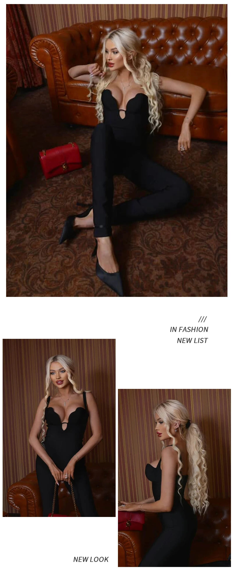 Black Sleeveless V-Neck Bandage Bodice Jumpsuit with Cut - Out Detail - Date Evening & Cocktail Party Outfit