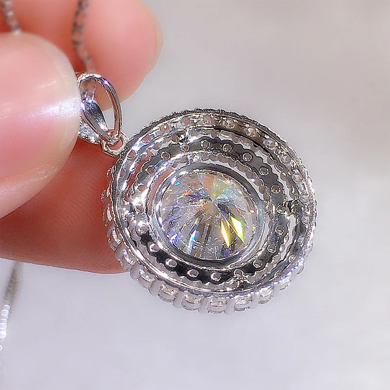 Huitan Gorgeous Bridal Wedding Necklace Mosaic AAA Cubic Zirconia Round Pendant Elegant Women's Neck Accessories Fashion Jewelry