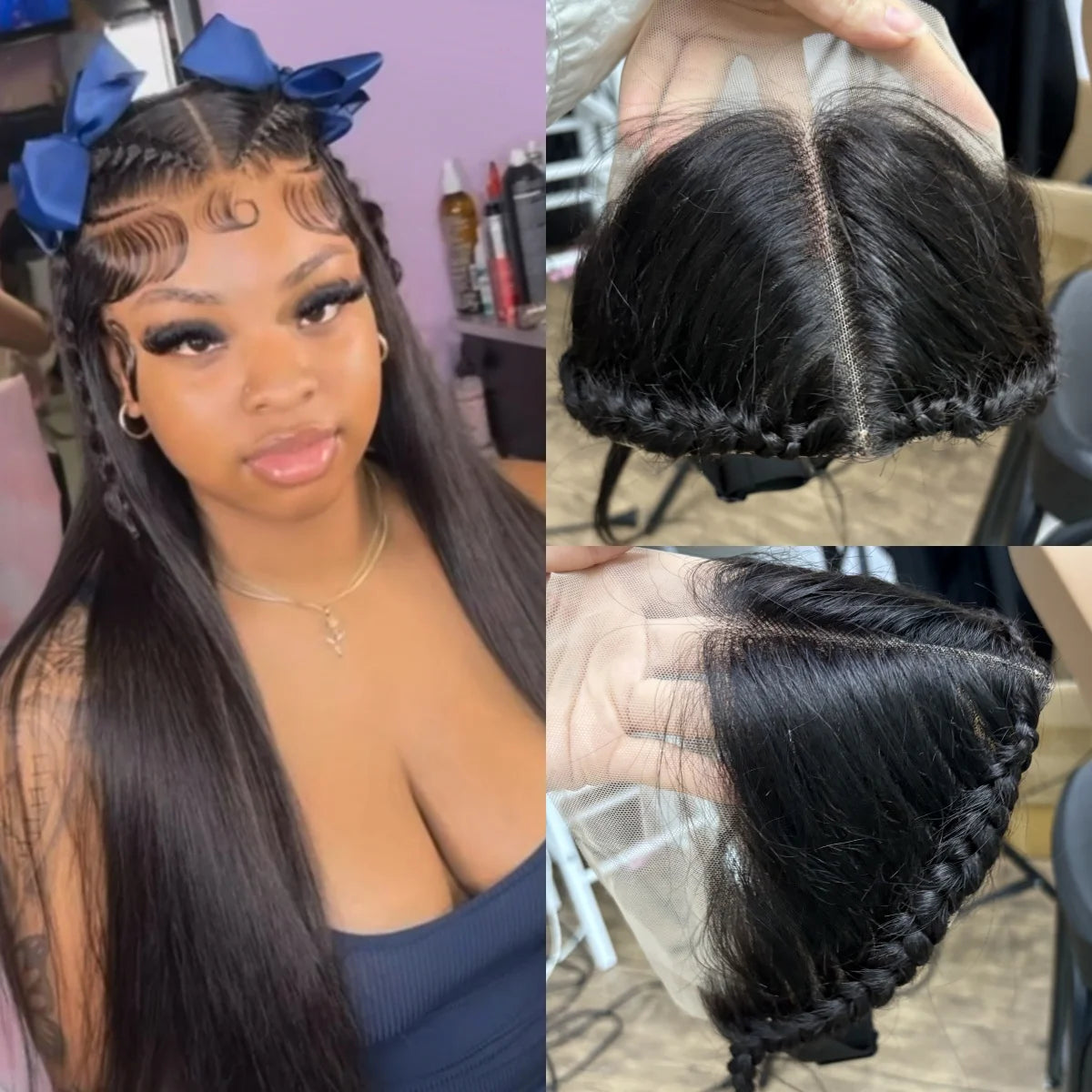 13x4 Transparent Lace Frontal with Braids 10 Inches Natural Brazilian Remy Hair Lace Frontal with Baby Hair for Women Girls