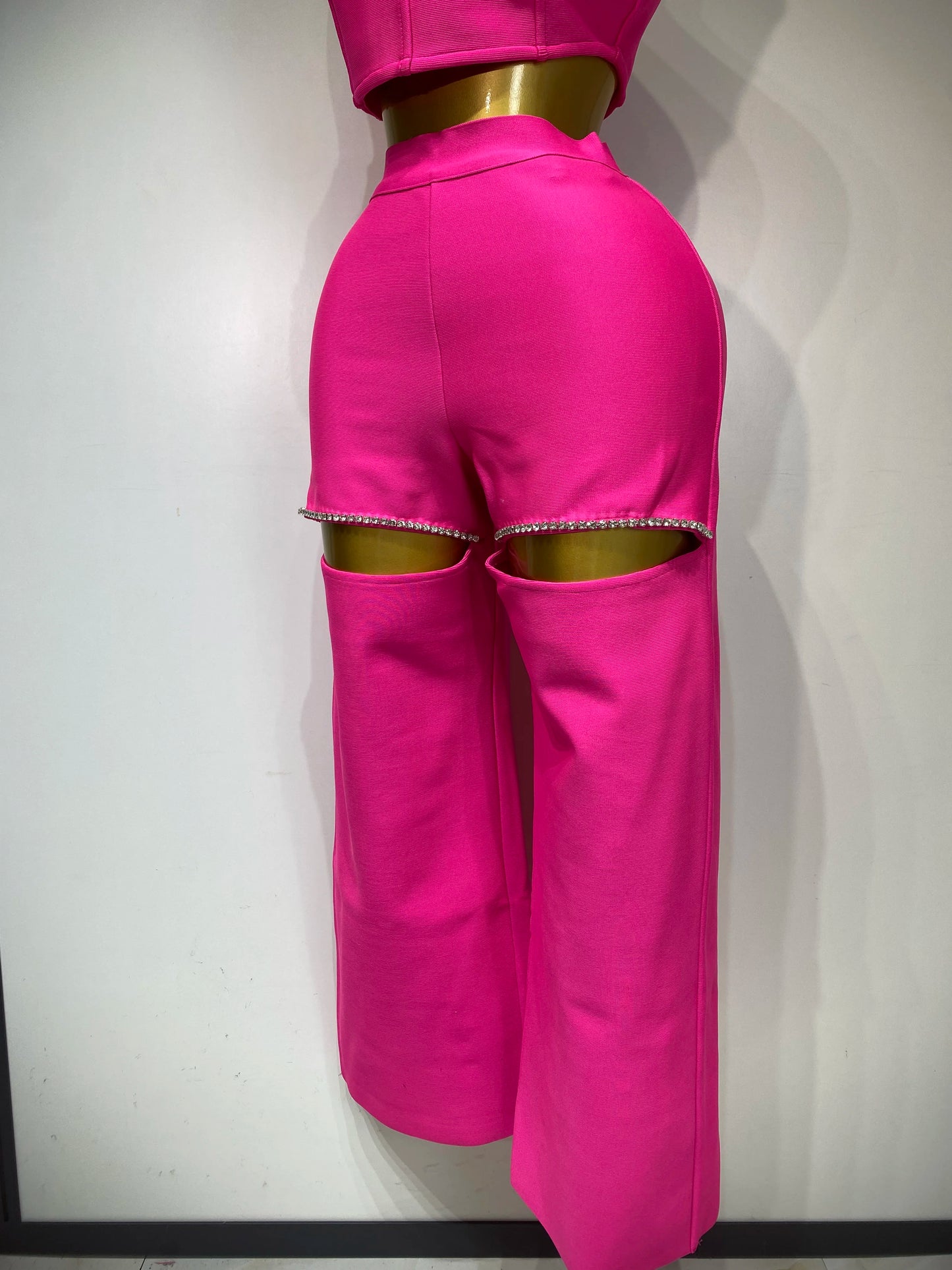 Women Sexy Strapless Top Cut Out Bodycon Two Pieces Bandage Pants Celebrity Designer Fashion Women Luxury Diamond Birthday Set