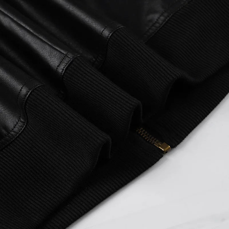 Street style waist cinched short stand up collar PU leather spicy girl zipper cardigan casual jacket