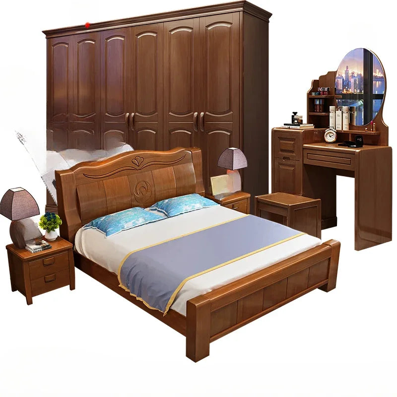 European Luxury Soft Bedroom Set Modern High End Storage Queen Bedroom Set Wood Cool Apartment Meuble De Chambre Furniture