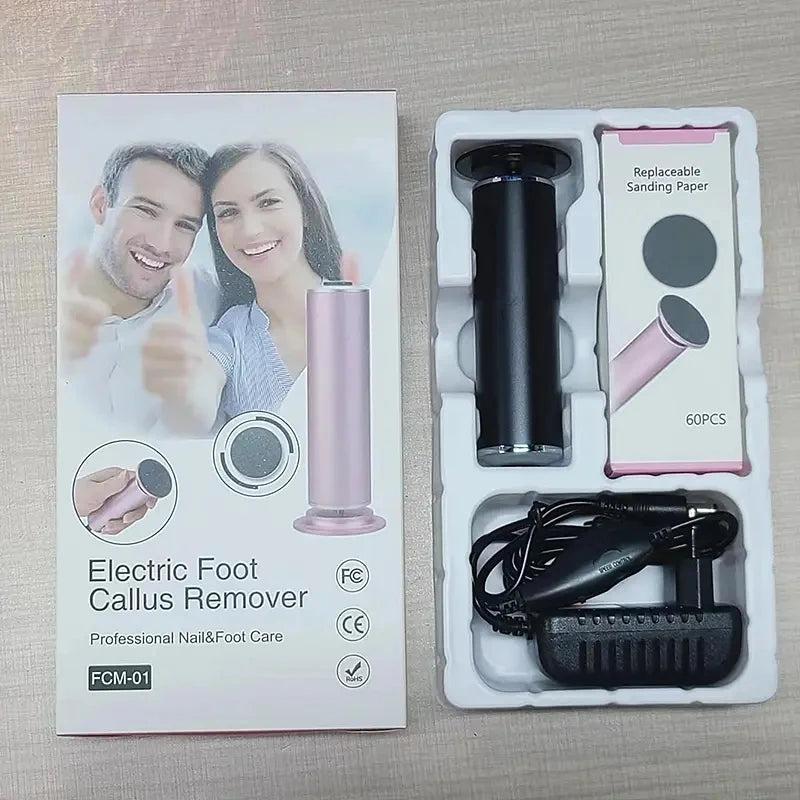 Electronic foot file pedicure sander for removing dead skin, electric callus remover with 60pcs replacement sandpaper disc