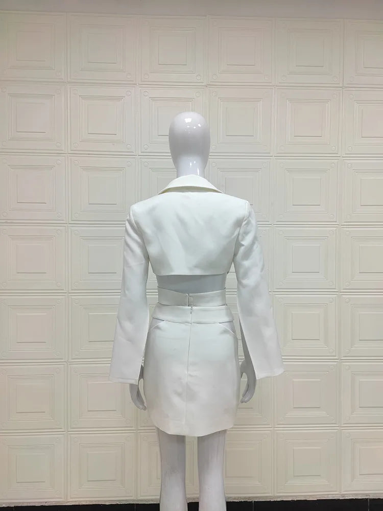 sets for women 2 pieces Sexy Lapel Long Sleeve Jackets + High Waist Hollow Out Skirts Set 2024 Woman Clothes Women's Suits