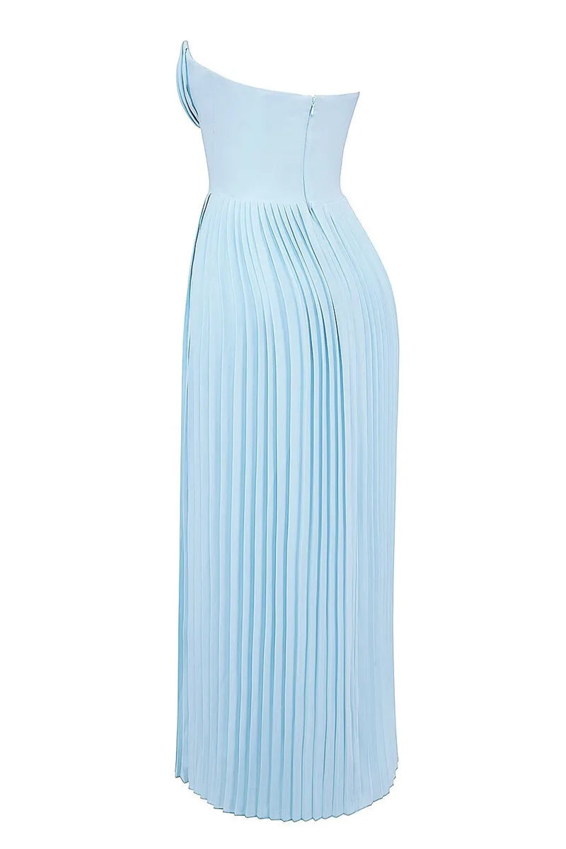 Mozision Off-shoulder Backless Pleated Maxi Dress For Women Fashion Strapless Sleeveless High Waist Bodycon Sexy Long Dress
