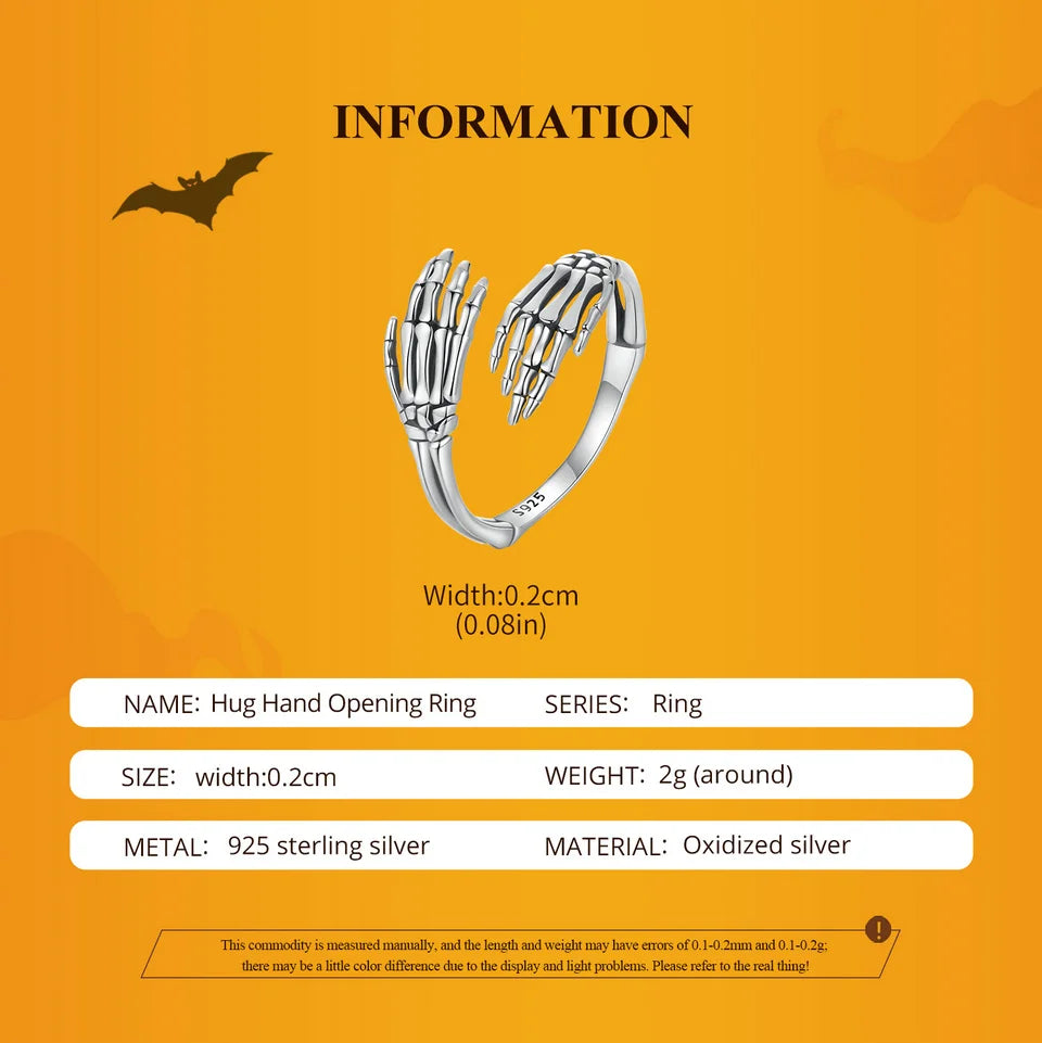 BAMOER Genuine 925 Sterling Silver Vintage Hug Hand Open Ring for Women Retro Finger Ring Fine Jewelry Birthday Gift BSR608-E