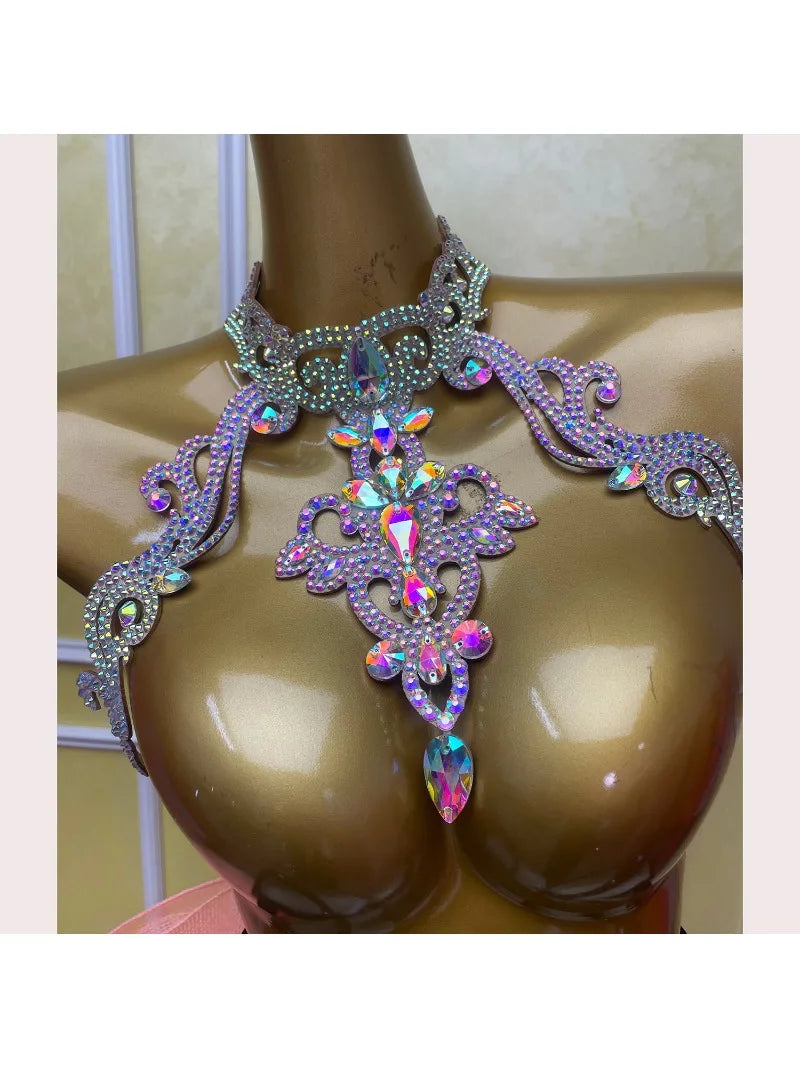 Belly Dance Necklace Customization Performance Accessories Oriental Dancing Female Senior Profession Competition Diamond Chain