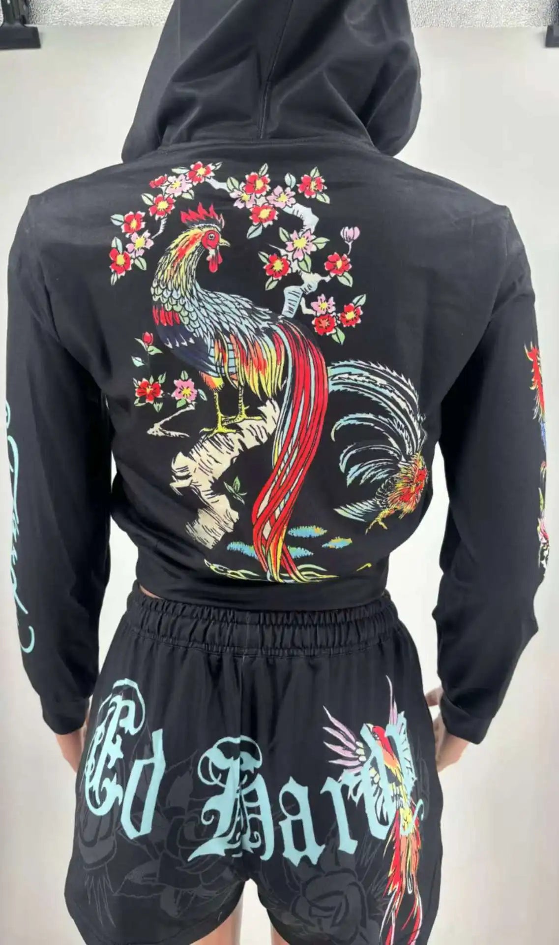 Sifreyr Street Printed Fashionable Casual Versatile Shorts Set Hooided Long Sleeved Zipper Cardigan Jacket High Waist Suit