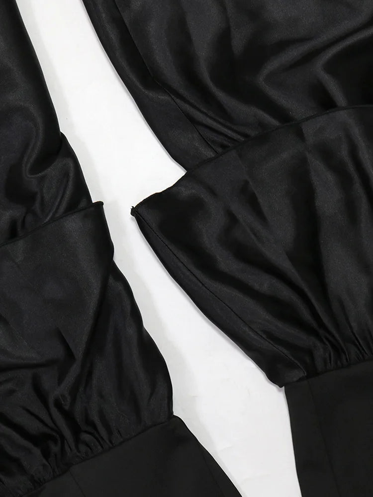 Beyprern Elegant Tiered Ruffle Strapless Jumpsuit For Women Off Shoulder Black Flared Leg Bandage Jumpsuits Clubwear Overalls