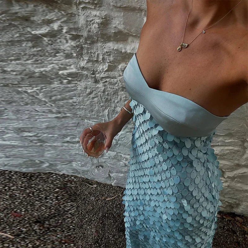 Sexy Stain Long Dress Women Patchwork Solid Tube Top Sleeveless Party Dresses 2025 Summer Lady Slim Vacation Backless Robes