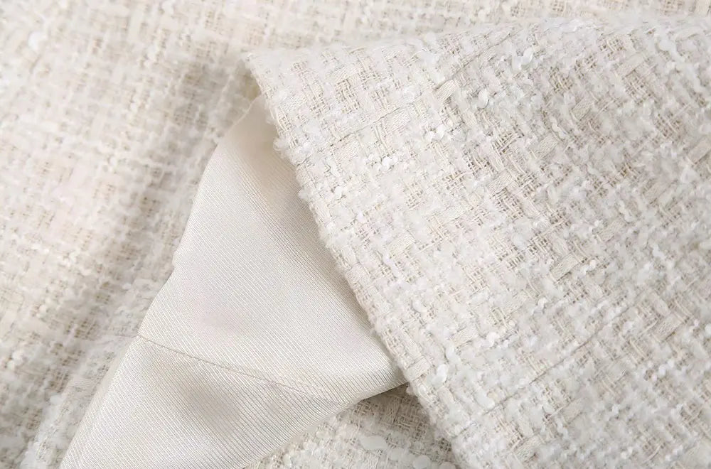 TRZA Women Fashion Tweed Double Breasted Blazer Coat Vintage Long Sleeve Flap Pockets Female Outerwear Chic Veste Femme