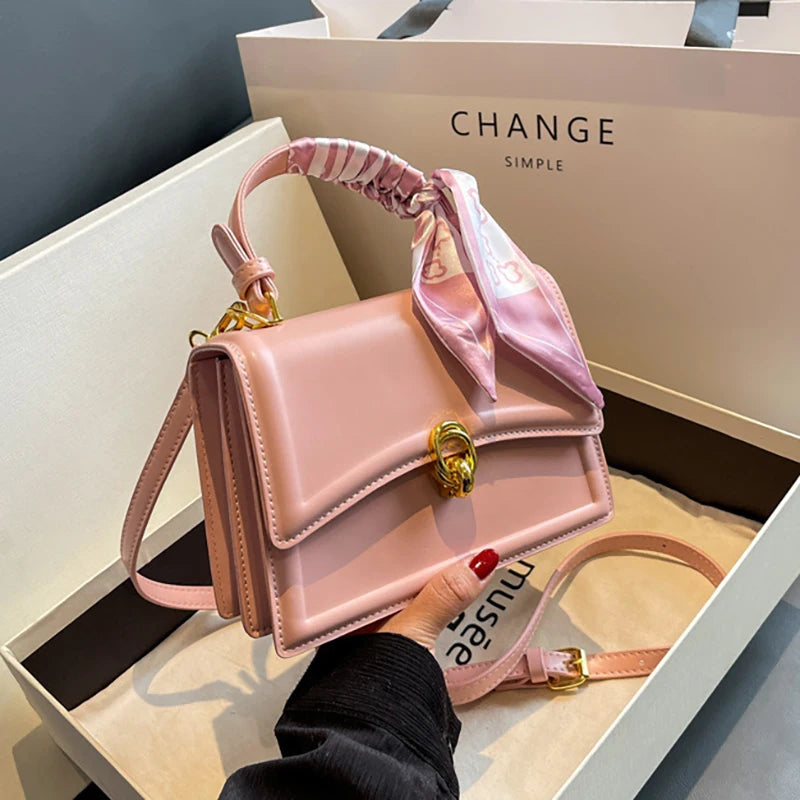 Bow Decor Lightweight Flap Bag, Business Casual Mini Women's Shoulder Bag Skinny Scarf Decor Square Bag For Teen Girls Women