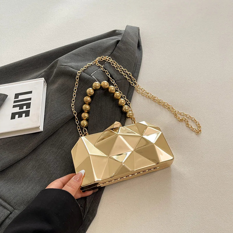 Golden Acrylic Evening Clutch Bag For Elegant Women Geometric Dinner Party Shoulder Bag 2024 Luxury Designer Purses And Handbags