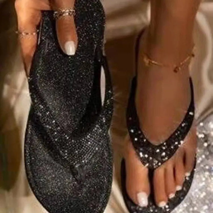 2024 Women Flip Flop Slippers Slides Bling Rhinestone Ladies Shoes Casual Summer Flat Female Crystal Glitter Woman Plus Size 43