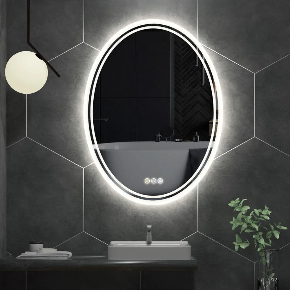 LUVODI Luxury Oval Bathroom LED Mirror Backlit LED Bathroom Wall Mirror with Demister for Home Hotel Salon Beauty Decorative
