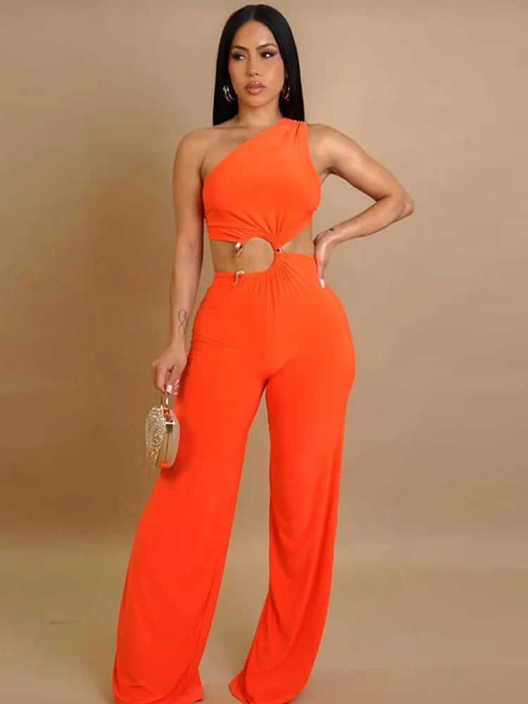 Beyprern Women's Open Back Cutout Jumpsuits With Snake Tirm Sexy Rompers Summer Lace-Back Bandage Wide Legs Jumpsuits Overalls