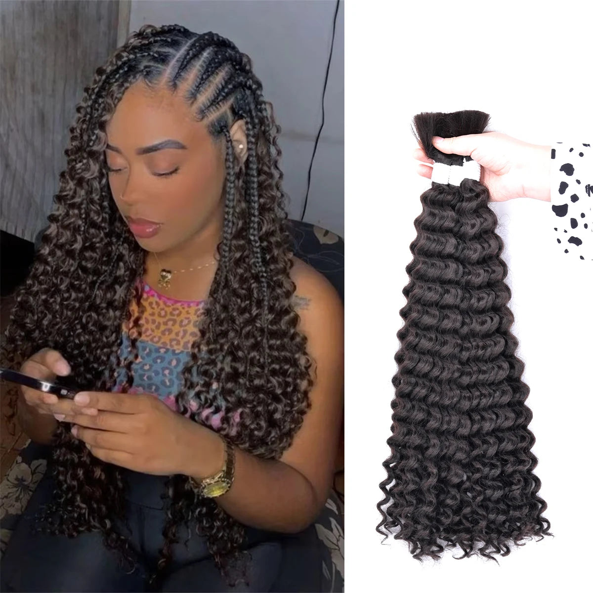 Synthetic Curly Deep Wave Bulk hair For Braiding 20inch No Weft Deep Wave For Braiding Micro Faux Braiding Hair for Boho Braids
