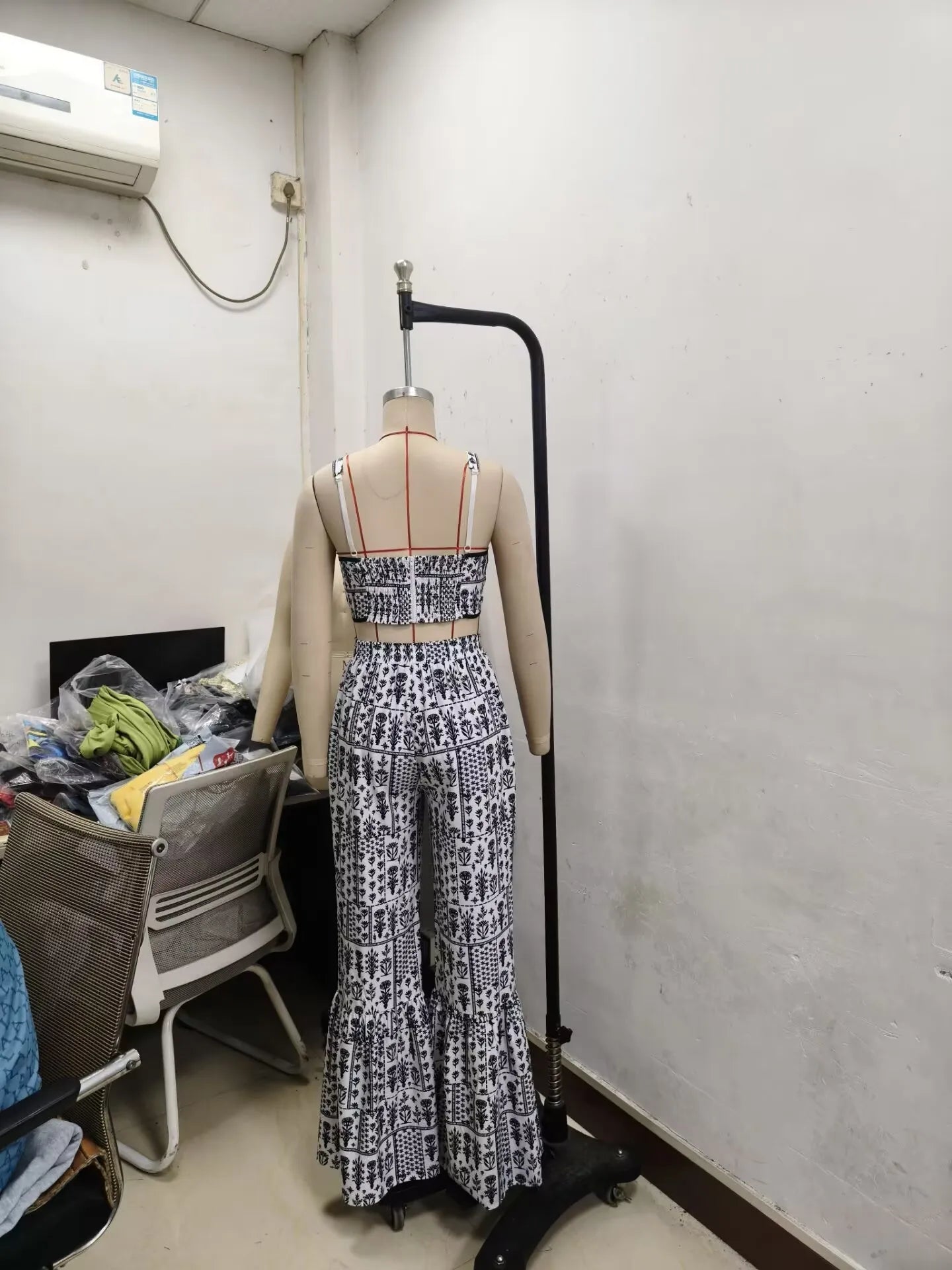 CM.YAYA Women's Set Print Strapless Bra Top and Flare Pants Suits 2025 Summer Street Party Two 2 Piece Sets Outfits Tracksuit