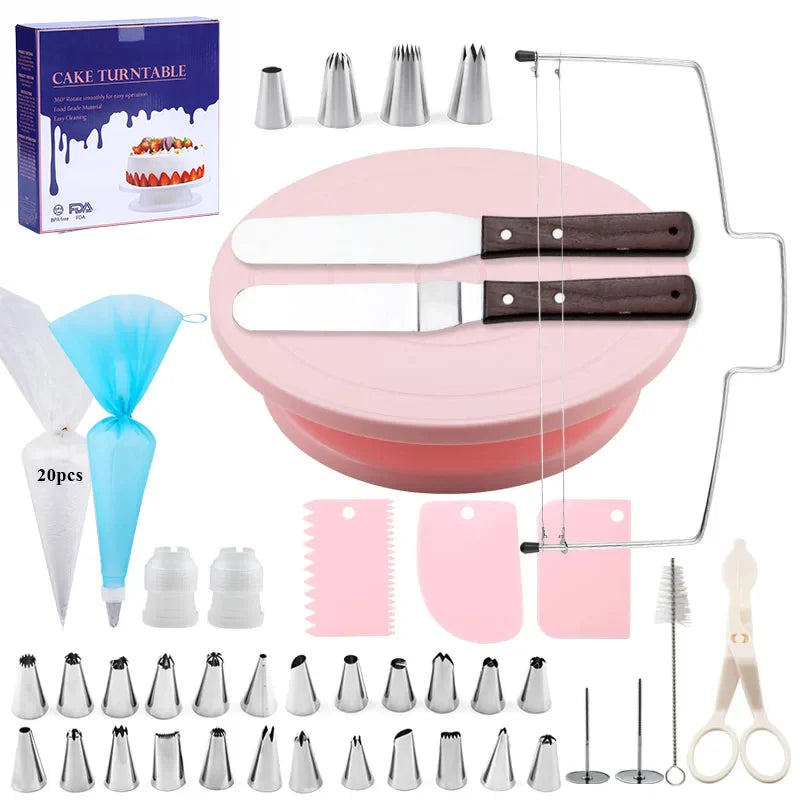 Pastry Turntable Kit Cake Decorating Supplies Baking Tools Accessories Rotating Stand Nozzles for Fondant