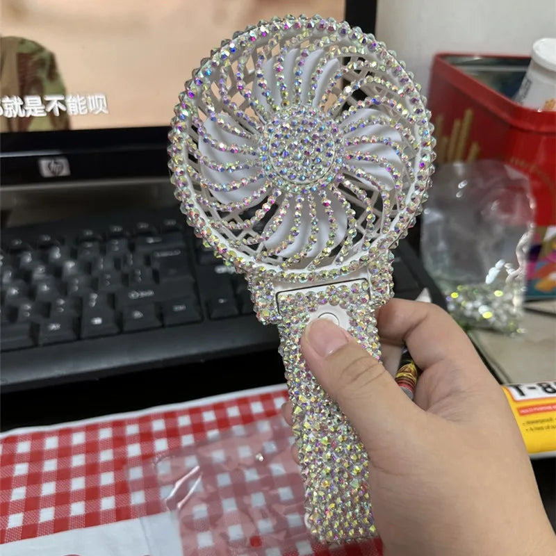 1pc AB/Clear Mixed Crystal Summer Hand Fan,Bling Sparkle Stunning Girls' Photography Party Accessoriess