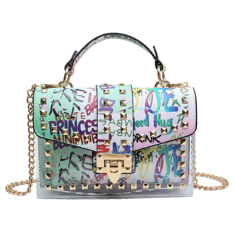 Brand Women Studded Graffiti Crossbody Bags Fashion Shoulder Bag For Ladies Female Luxury Designer Handbags 2023 High Quality