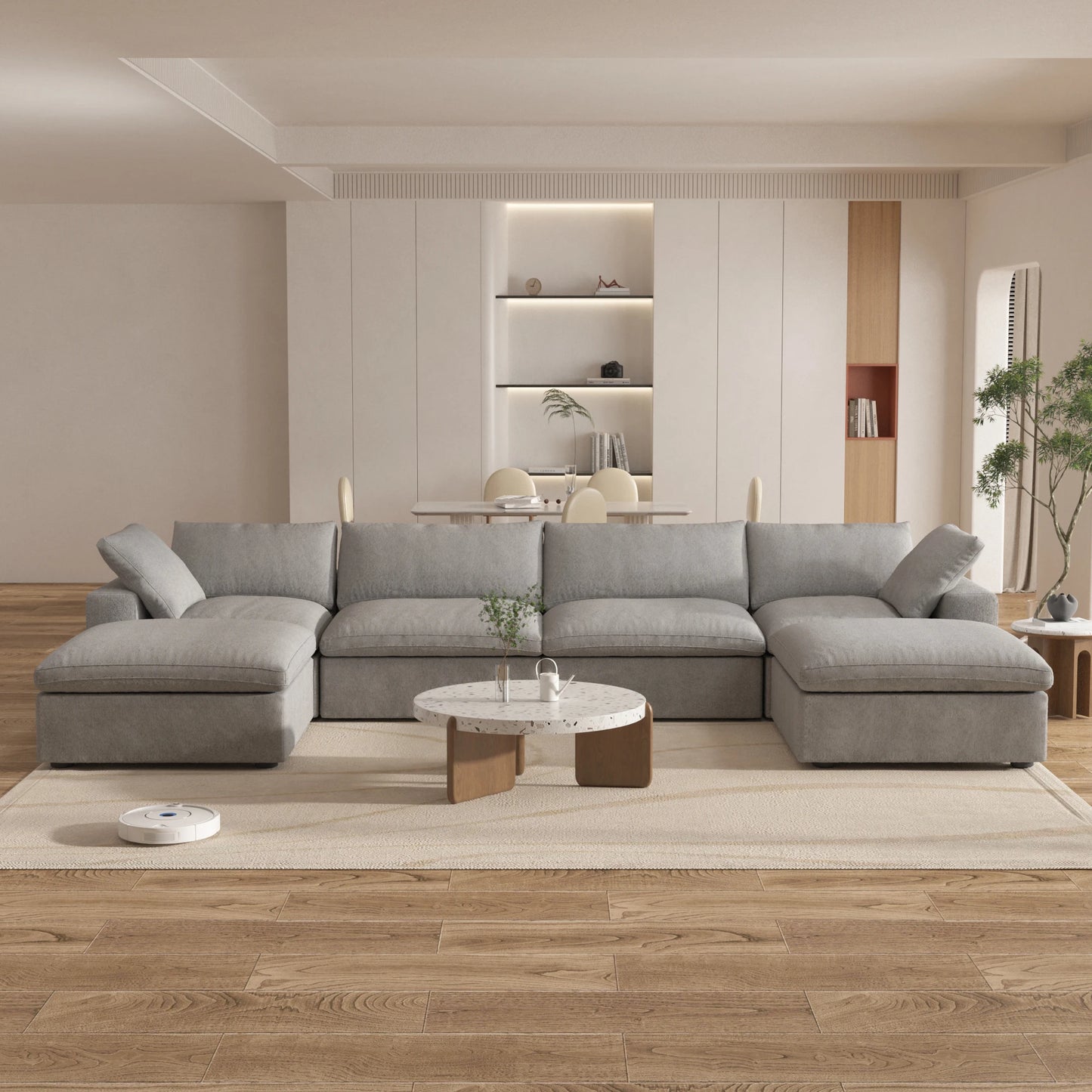 Cloud Modular Sectional Sofa with 2 Storage Ottomans 160.6" Down Filled Comfort U Shaped Sofa Minimalist Wide Deep Seat Couch
