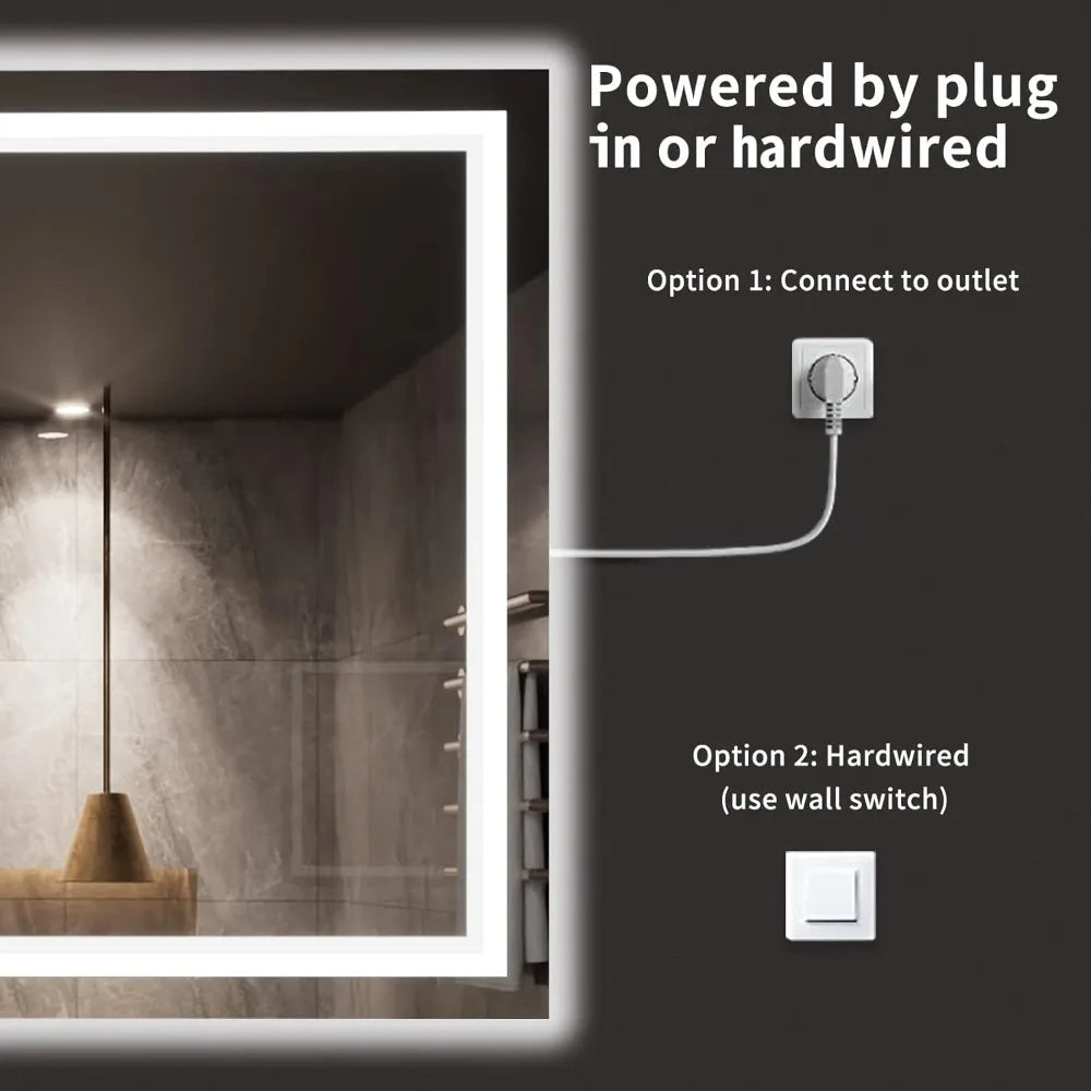 72X40 LED Bathroom Mirror with Lights, Anti-Fog, Dimmable, Backlit + Front Lit, Lighted Bathroom Vanity Mirror for Wall