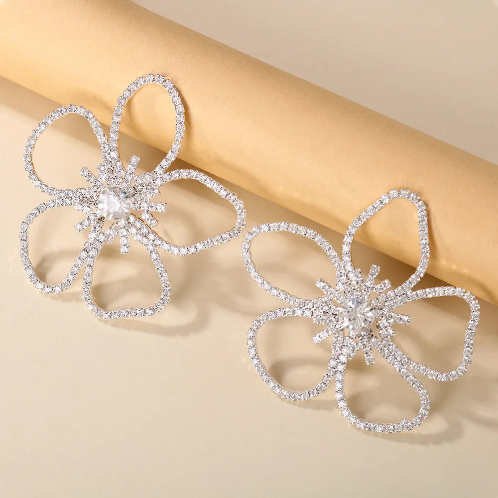 Stonefans Rhinestone Flower Earrings Luxury Ladies Banquet Jewelry Crystal Fashion Jewelry Wedding Camber Unique Dangle Earrings