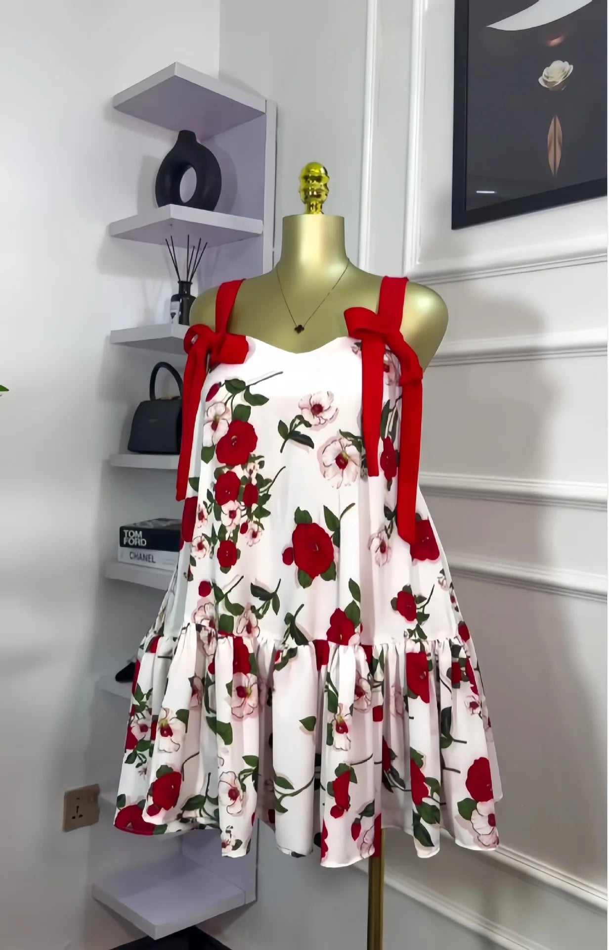 CM.YAYA Women Floral Printed Flare Sleeveless Bow Strap Belt Mini Dress 2025 Evening Sexy Beach Party Birthday Street Dresses