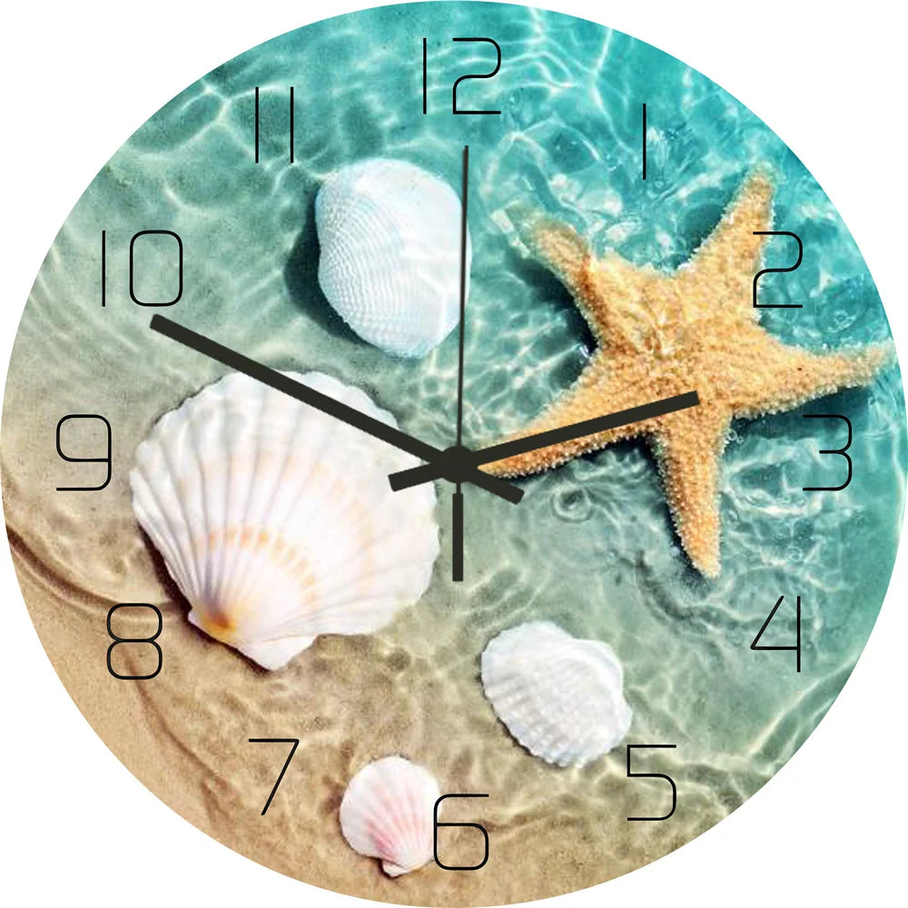 Funny Frog Acrylic Wall Clock Beach Starfish Record Marble Cat Retro Wall Decoration Clocks for Living Room Bedroom Office Home