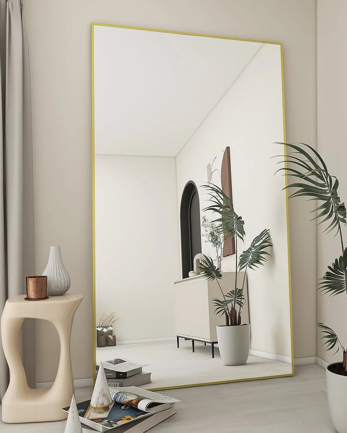 Large Mirror Full Length 34"x76", Floor Body Mirror with Stand, Metal Frame Wall-Mounted Vanity Mirror, Hanging Leaning