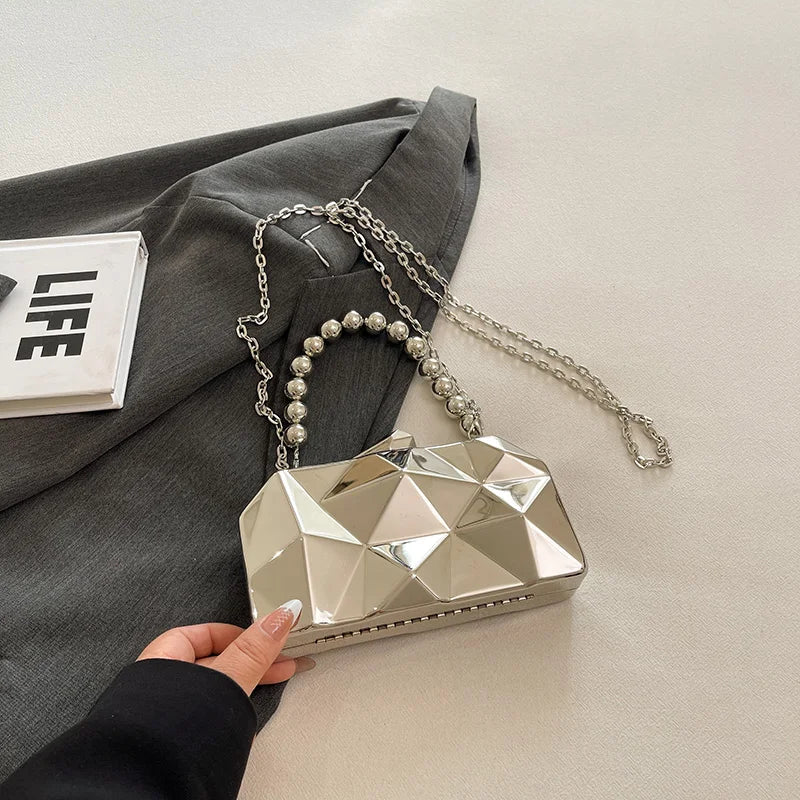 Golden Acrylic Evening Clutch Bag For Elegant Women Geometric Dinner Party Shoulder Bag 2024 Luxury Designer Purses And Handbags