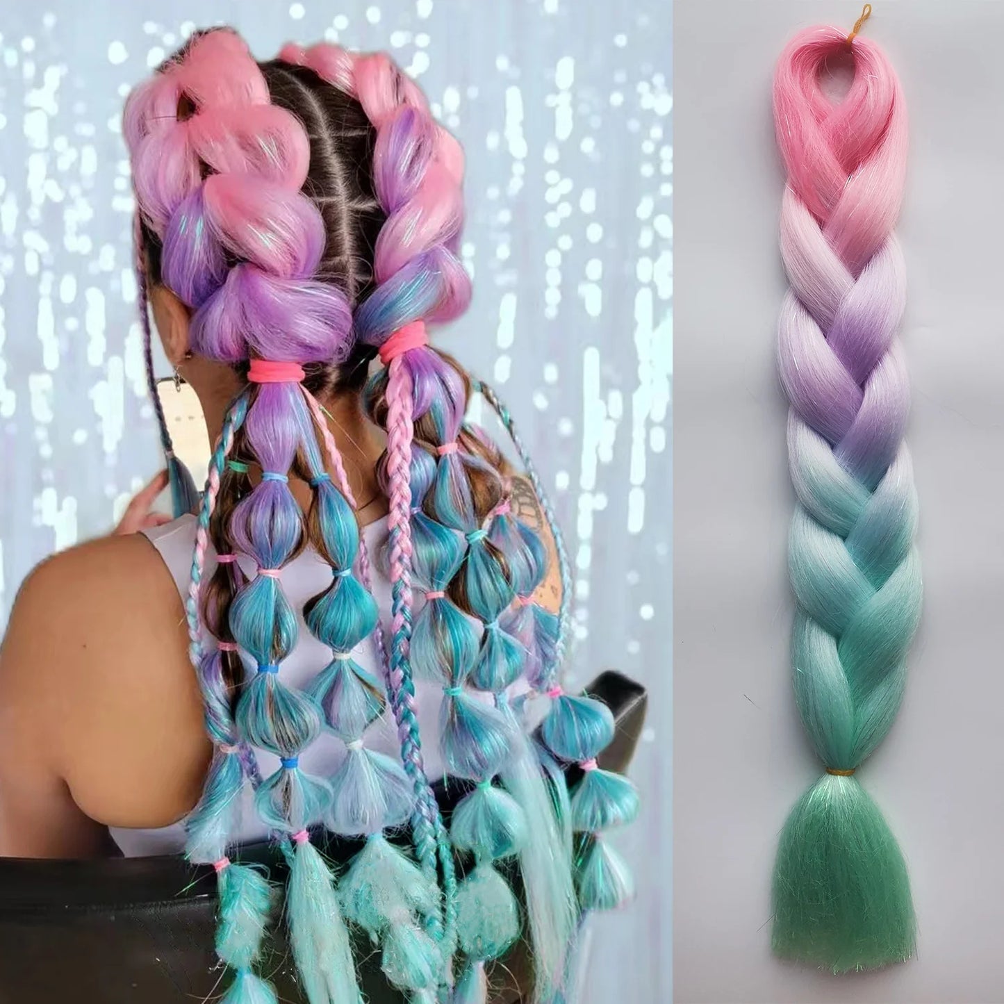 Colored Braiding Hair Mix Tinsels Jumbo Braiding Tinsel Hair 4 Tones Ombre Braids 24 inch Festival Rave Hair For Girls Kids