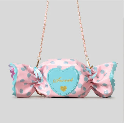 Niedliche Umhängetasche im Bonbon-Design für Damen, kreative, lustige Schultertaschen, bunte PVC-Tasche für Mädchen, Harajuku-Geldbörsen mit Liebesherzen