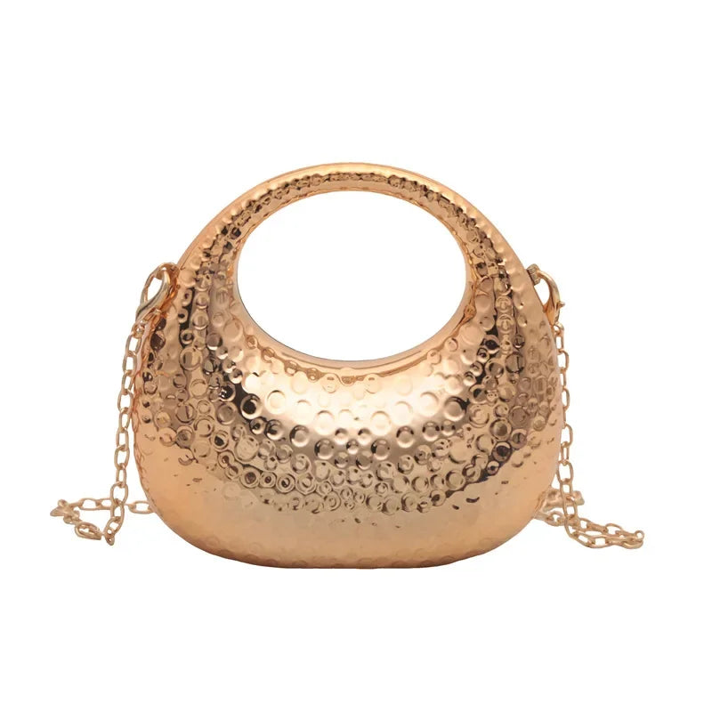 New Gold Silver Fashion Acrylic Moon Women's Handbags Luxury Ladies Clutch Bags Dinner Bag with chain 2024