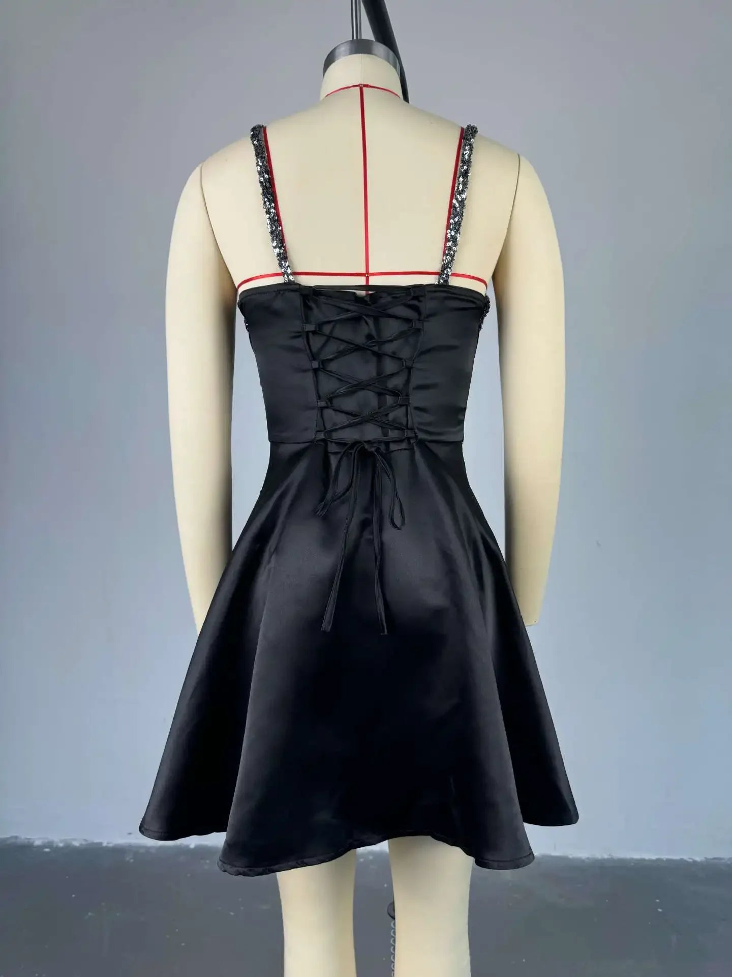 CPSYMYM Sequins Patchwork Dress Women Shiny Shoulder Straps Sexy Backless Ruffles Hem Midnight Banquet Party Elegant Outfits