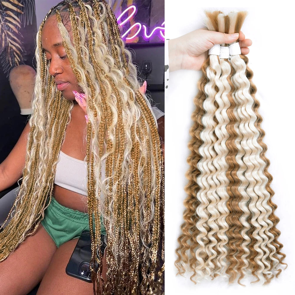 Synthetic Bulk hair for Braiding Wet and Wavy Micro Braiding No Weft Faux Deep Wave Braiding Hair Extensions for Box Boho Braids