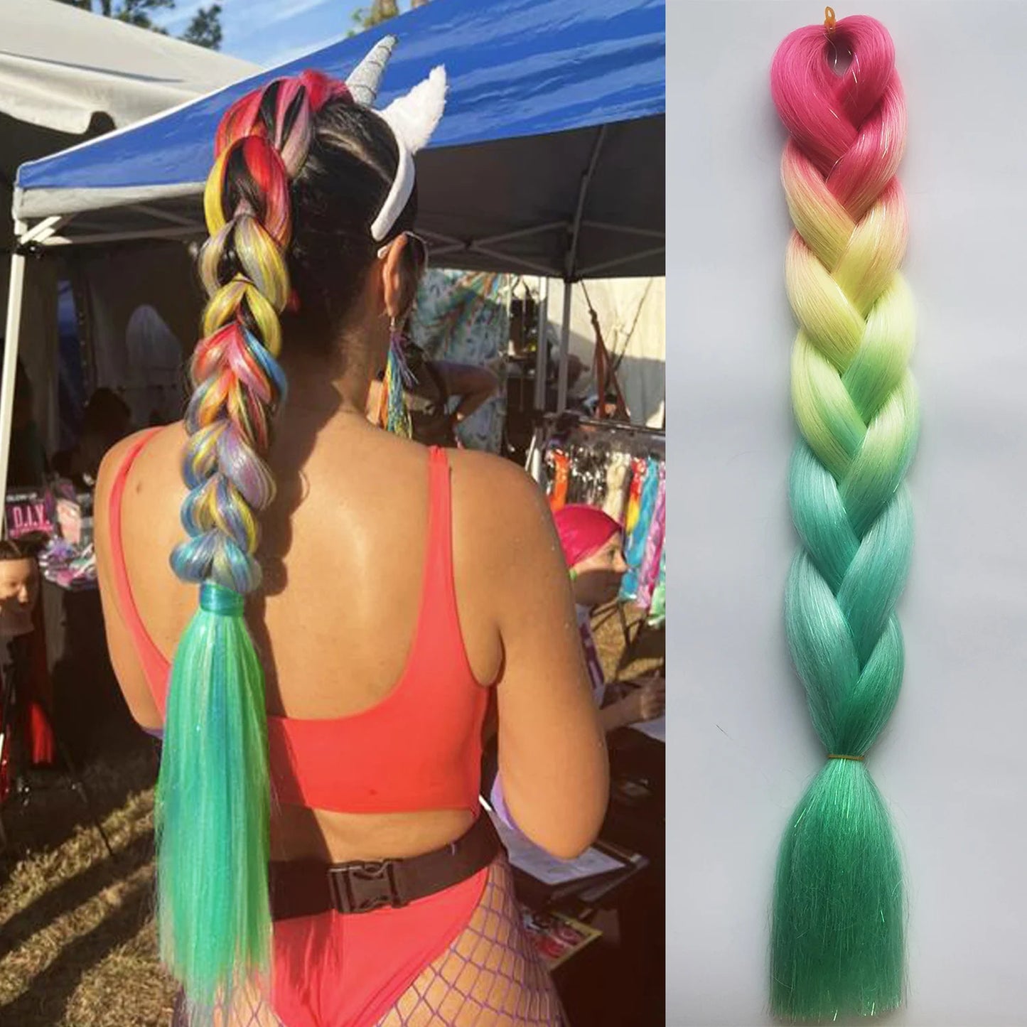 Colored Braiding Hair Mix Tinsels Jumbo Braiding Tinsel Hair 4 Tones Ombre Braids 24 inch Festival Rave Hair For Girls Kids