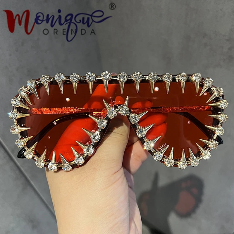Sunglasses Women Luxury Brand Designer Punk Rhinestones One Piece Sun Glasses Men Hip Hop Shades Eyewear Oculos De Sol