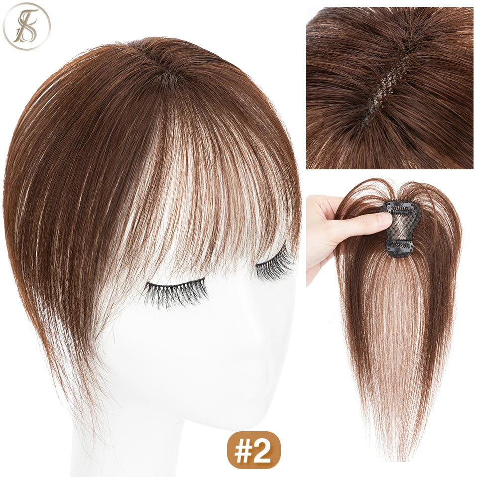 TESS Natural Hair Bangs 3D Fringe 10g Human Hair Invisible Clip In Hair Extension With Temples Hair Clip Natural Bangs For Women