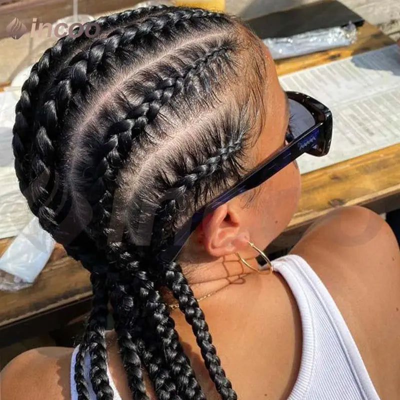 Wear and Go Glueless Wig Synthetic Full Lace Braided Wigs Jumbo Box Braids Wig For Black Women African Faux Locs Braiding Wig