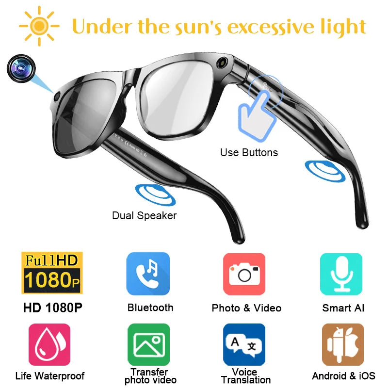 4K AI Smart Photochromic Glasses Multifunction Camera Bluetooth Call Voice Assistant Music Player Translate Glasses For Xiaomi