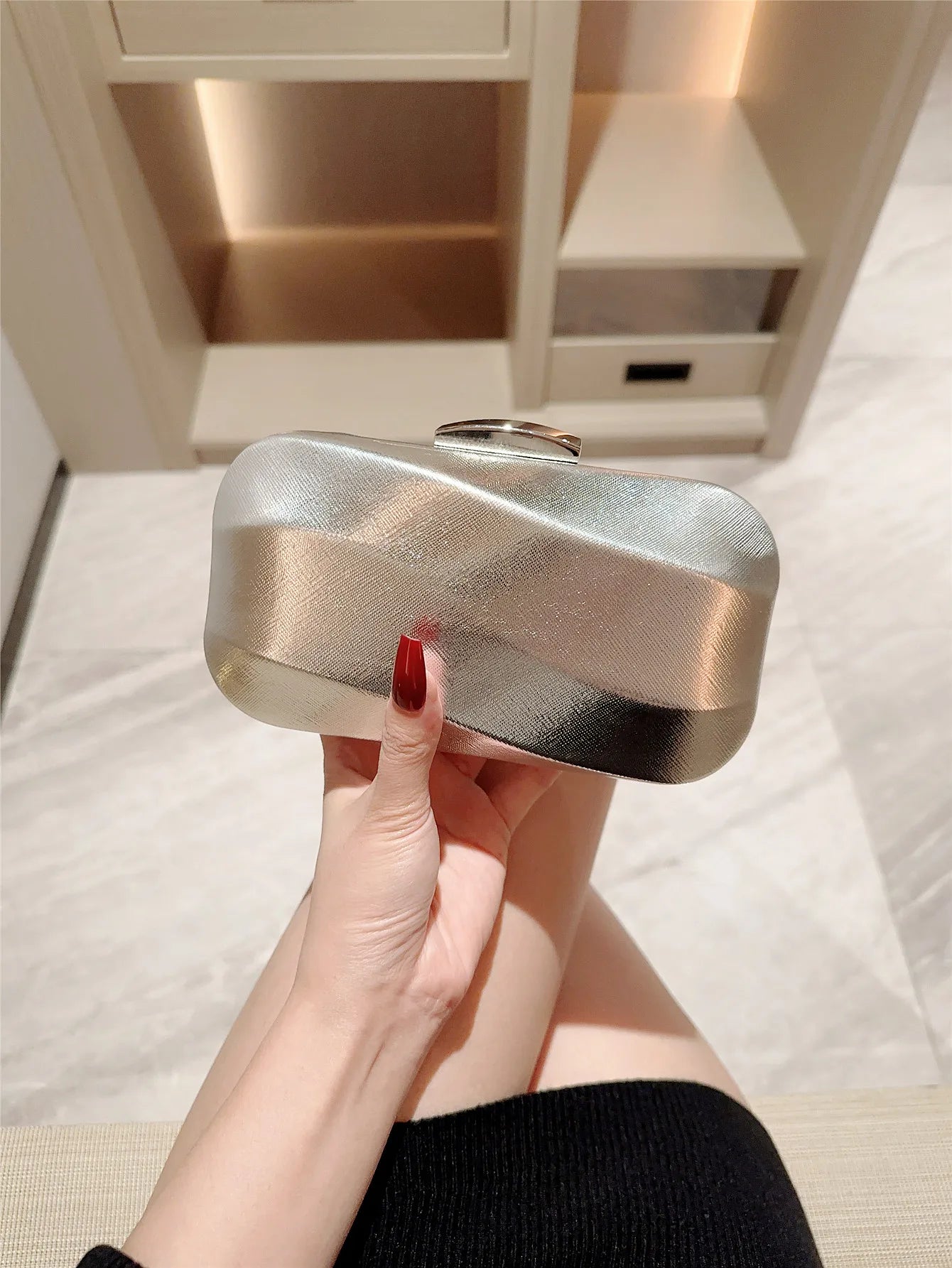 High-End Textured Square Box-Shaped Evening Bag Clutch Bag Chain Bag Banquet Bag Cheongsam Bag Evening Dress Bag Wedding Bag